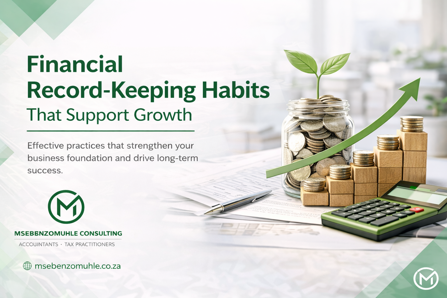 Business owner reviewing organised financial records and reports